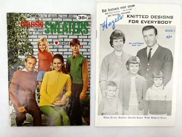 Vtg 1950s-60s KNITTING PATTERN LOT of 7pcs Children's & Family Clothing Booklets