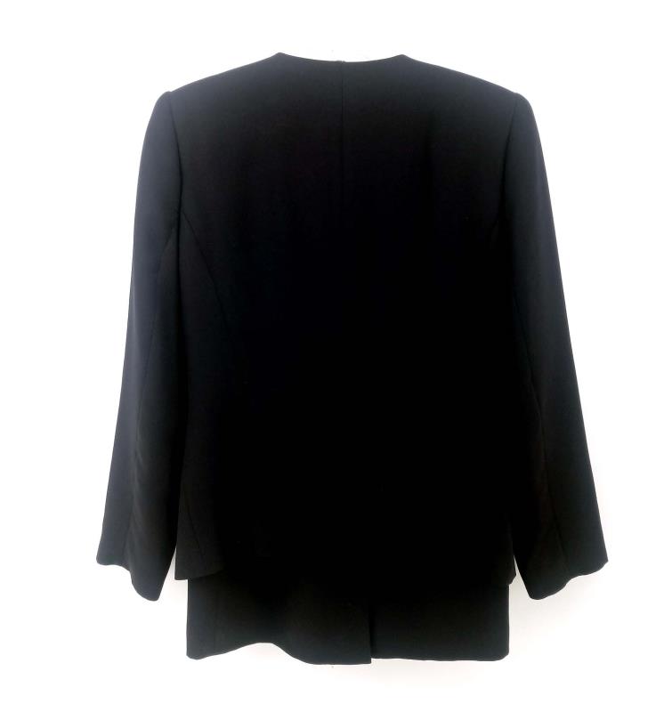 Vtg 90s EN AVANCE 2pc Set Black Skirt Suit & Blazer w/Gold Zipper Career Size 4