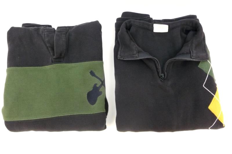 Lot 2 Boys Crazy 8 Pull Over Sweatshirts Size XL 14 Navy Blue Ribbed Guitar
