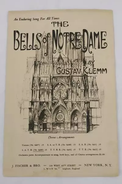 Rare 1930 The Bells of Notre Dame by Gustav Klemm Chorus Arrangements