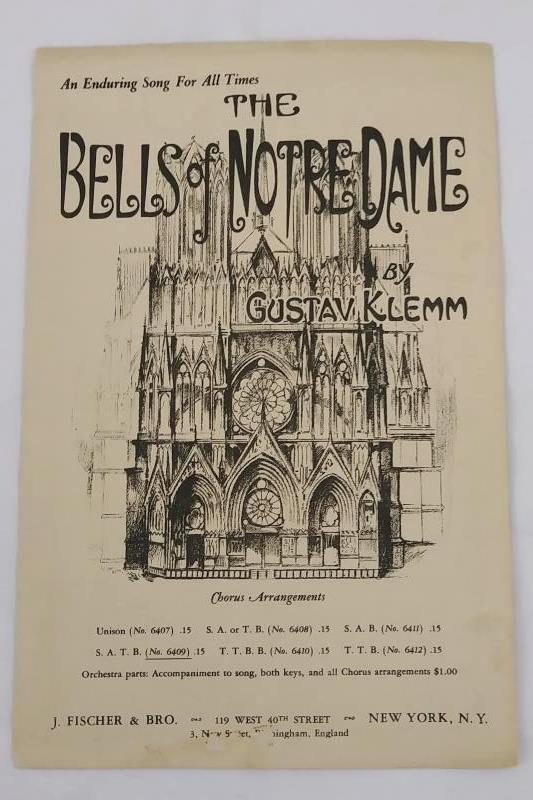 Rare 1930 The Bells of Notre Dame by Gustav Klemm Chorus Arrangements