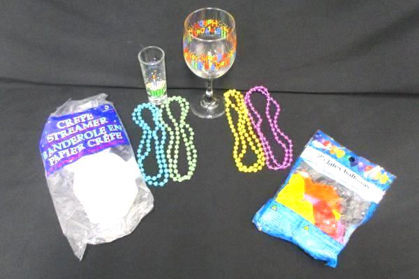 Birthday Lot Wine Glass Shot Glass 4 Beaded Necklaces Streamers Balloons