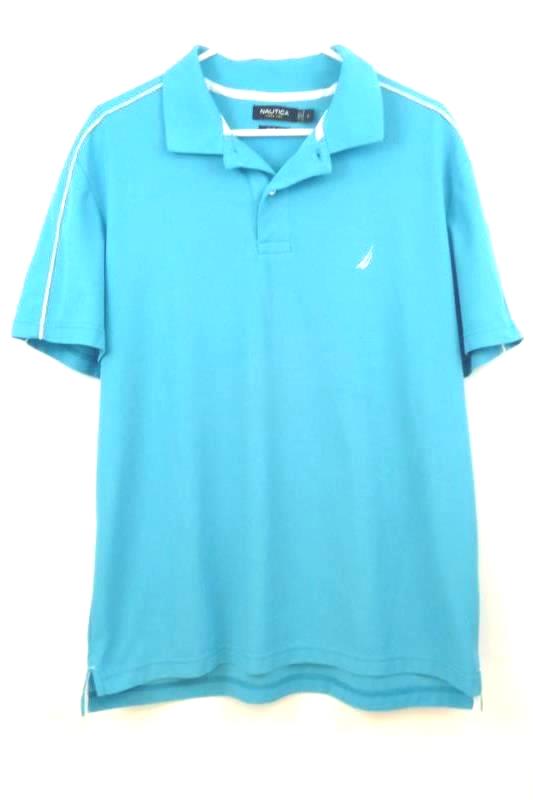 Nautica Men's Slim Fit Turquoise White 1/4 Button Polo Short Sleeves Size L