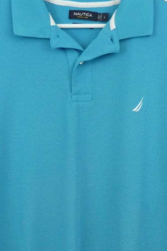 Nautica Men's Slim Fit Turquoise White 1/4 Button Polo Short Sleeves Size L