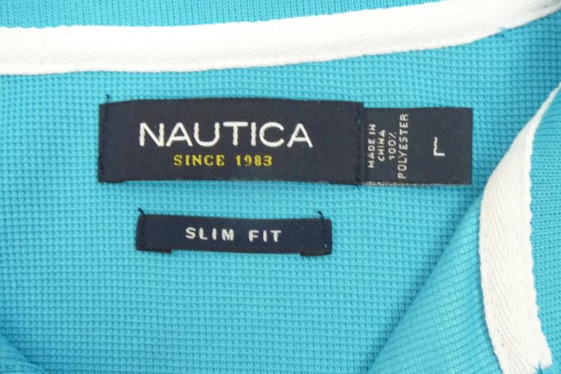 Nautica Men's Slim Fit Turquoise White 1/4 Button Polo Short Sleeves Size L
