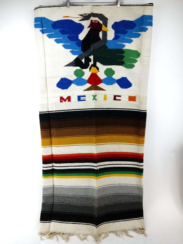 Vtge Mexico Blanket Woven Saltillo Serape Style Rug Eagle and Snake 80" x 50"