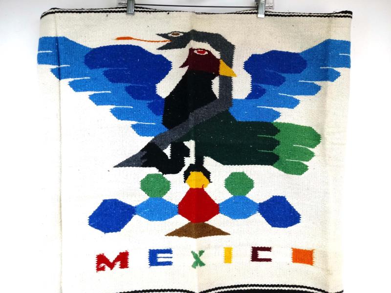 Vtge Mexico Blanket Woven Saltillo Serape Style Rug Eagle and Snake 80" x 50"