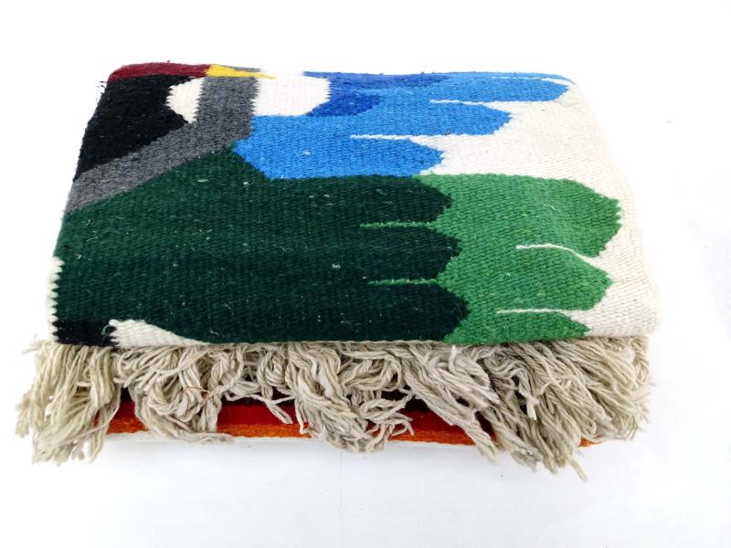 Vtge Mexico Blanket Woven Saltillo Serape Style Rug Eagle and Snake 80" x 50"