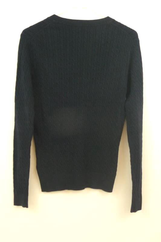 Tommy Hilfiger Women's Cable Knit Sweater Navy Blue V-Neck Pima Cotton Size M