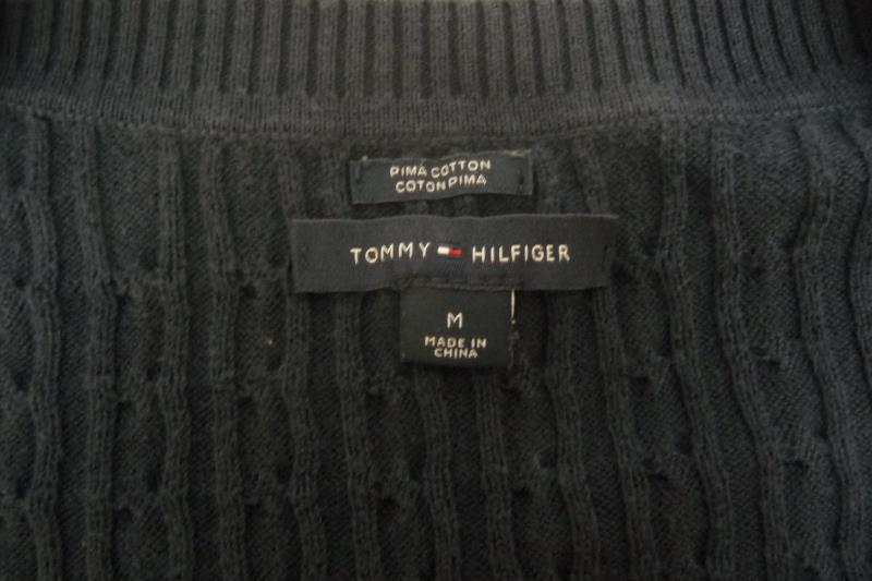 Tommy Hilfiger Women's Cable Knit Sweater Navy Blue V-Neck Pima Cotton Size M