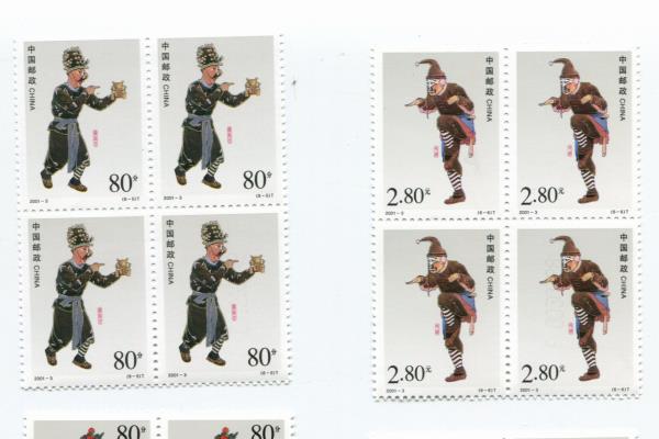 2001-3 China 6 Blocks of 4 Unused Beijing Clowns Roles of Peking Opera MNH