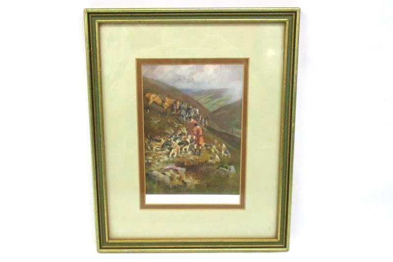1920's A Hill Fox By Lionel Edwards Framed Fox Hunting W/ Dogs And Horses Print