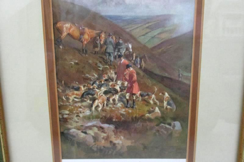 1920's A Hill Fox By Lionel Edwards Framed Fox Hunting W/ Dogs And Horses Print
