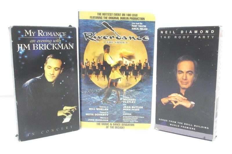 Lot of 3 Music VHS Tapes: Neil Diamond Roof Party, Riverdance, Jim Brickman