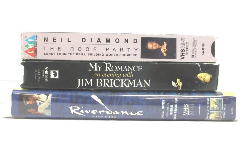 Lot of 3 Music VHS Tapes: Neil Diamond Roof Party, Riverdance, Jim Brickman