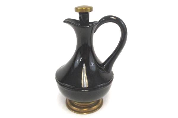 Black and Gold 5.5" Tall Oil Pitcher with Stopper Ceramic Potter Golde Ray