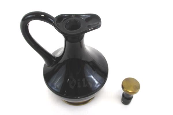 Black and Gold 5.5" Tall Oil Pitcher with Stopper Ceramic Potter Golde Ray