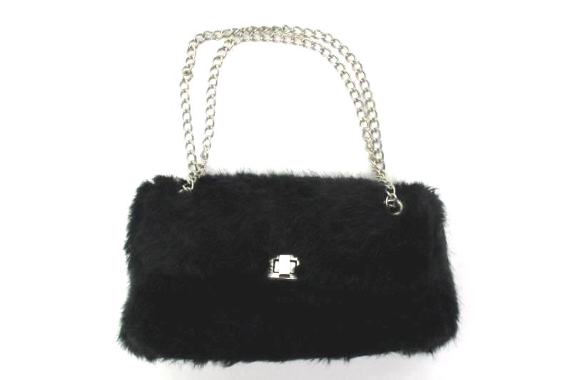 Black d'margeaux Faux Fur And Vinyl Over The Shoulder Purse