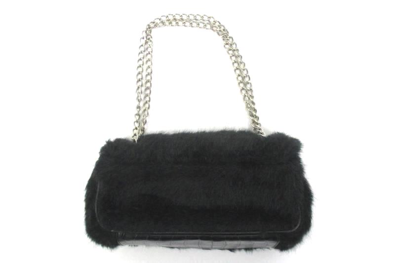 Black d'margeaux Faux Fur And Vinyl Over The Shoulder Purse