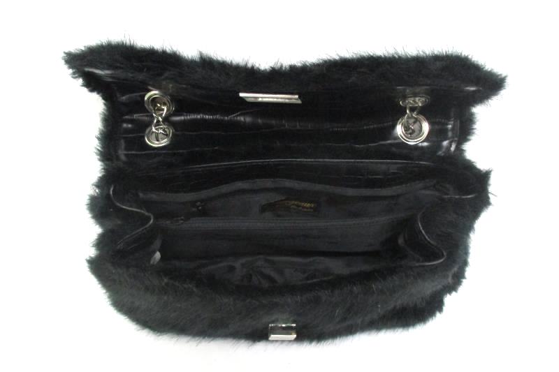 Black d'margeaux Faux Fur And Vinyl Over The Shoulder Purse
