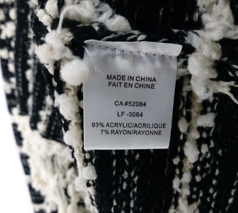 LA FEE VERTE Open Front Cardigan Black White Popcorn Fringe Chunky Womens M/L