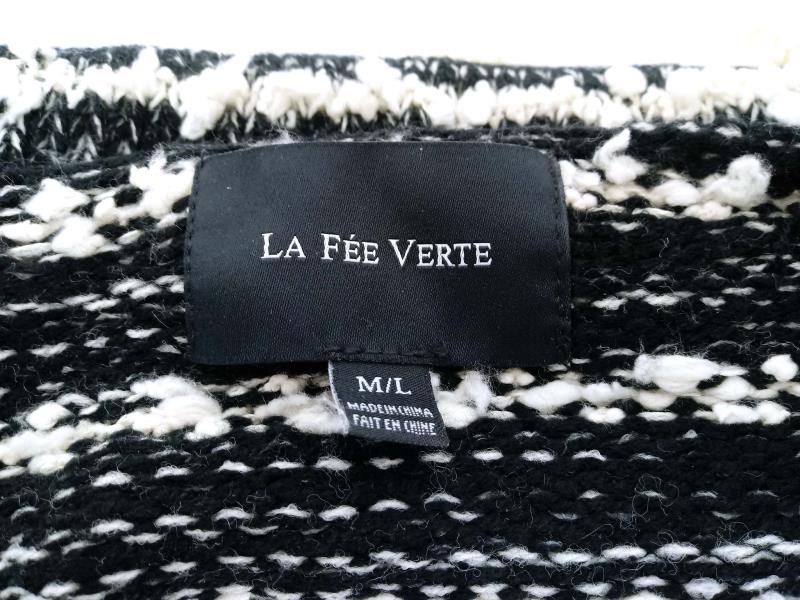 LA FEE VERTE Open Front Cardigan Black White Popcorn Fringe Chunky Womens M/L
