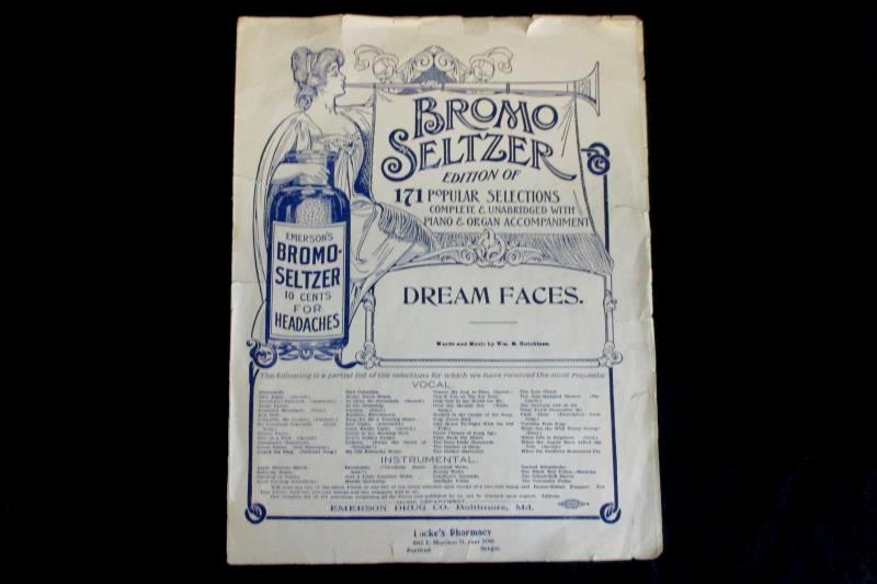 Piano Organ Sheet Music Bromo-Seltzer Locke's Pharmacy Dream Faces