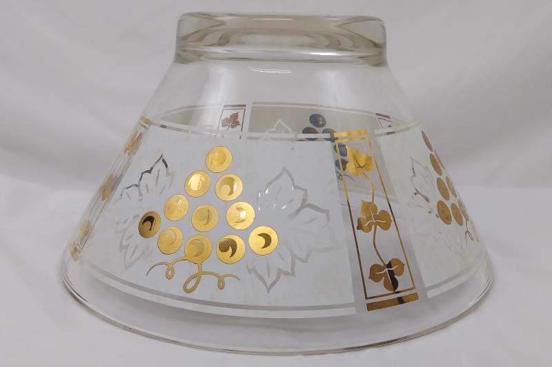 Mid-Century Modern 10.5" Glass Serving Salad Chip Bowl Gold Grapes & Leaves