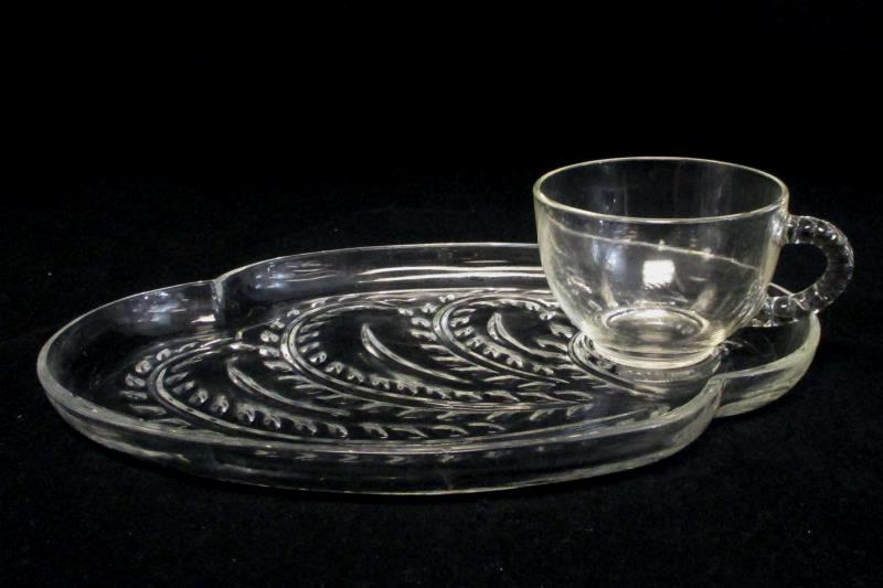 Set of 3 Vintage Federal Glass Homestead Snack Plates w/ Cups Mid-Century Modern