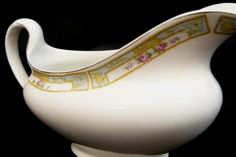 Vintage Johnson Bros England Gravy Boat Old English White Floral Gold Trim