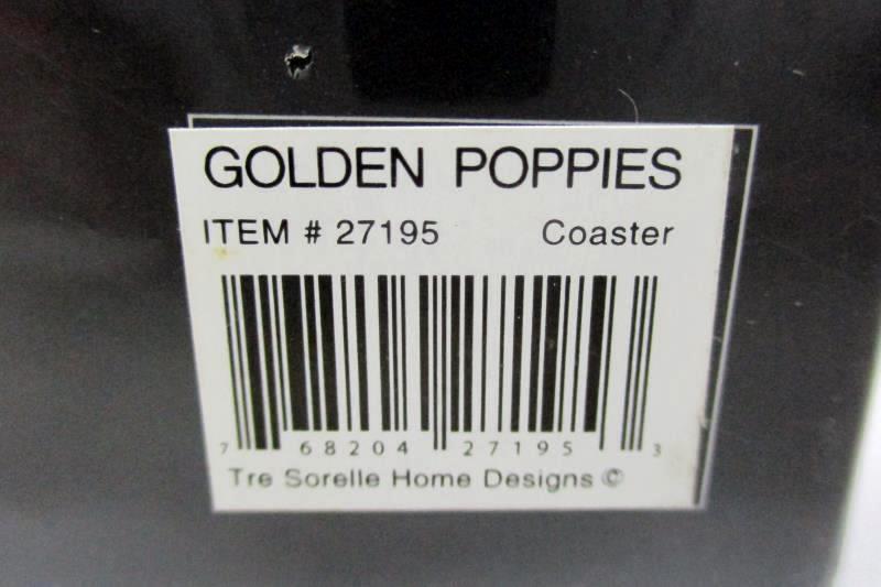 Rare Vintage Merritt Golden Poppies Wine And Poppy Set Of 4 Square Coasters