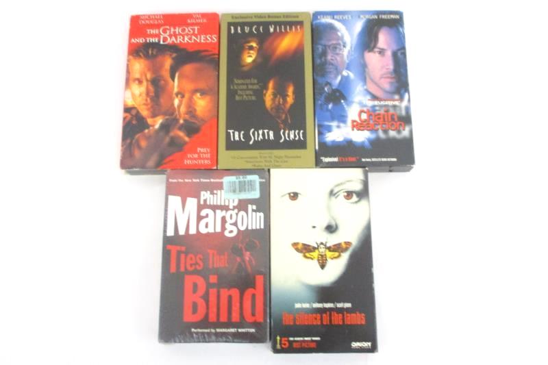 Lot Of 5 VHS Tapes Sixth Sense, Silence Of The Lambs, Ghost The Darkness, Chain