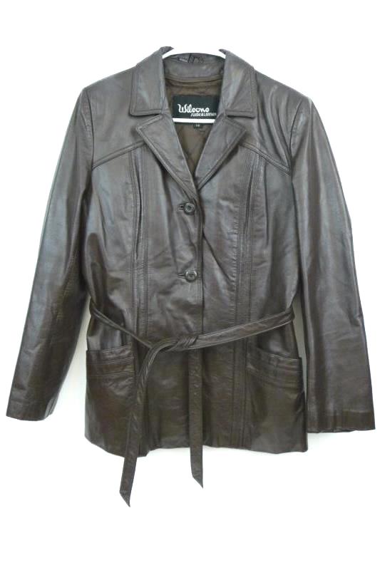Wilson's Suede & Leather Women's Brown Leather Coat Button Front Sz 12 Jacket