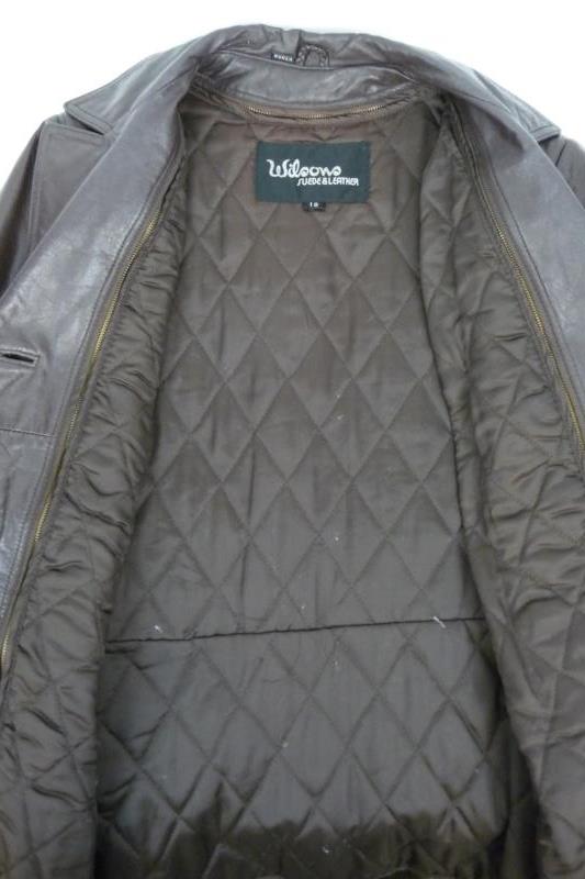 Wilson's Suede & Leather Women's Brown Leather Coat Button Front Sz 12 Jacket