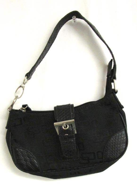 Perllini Hand Purse Shoulder Snap And Zipper Closure Black 9'' Across