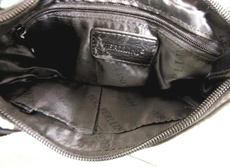 Perllini Hand Purse Shoulder Snap And Zipper Closure Black 9'' Across
