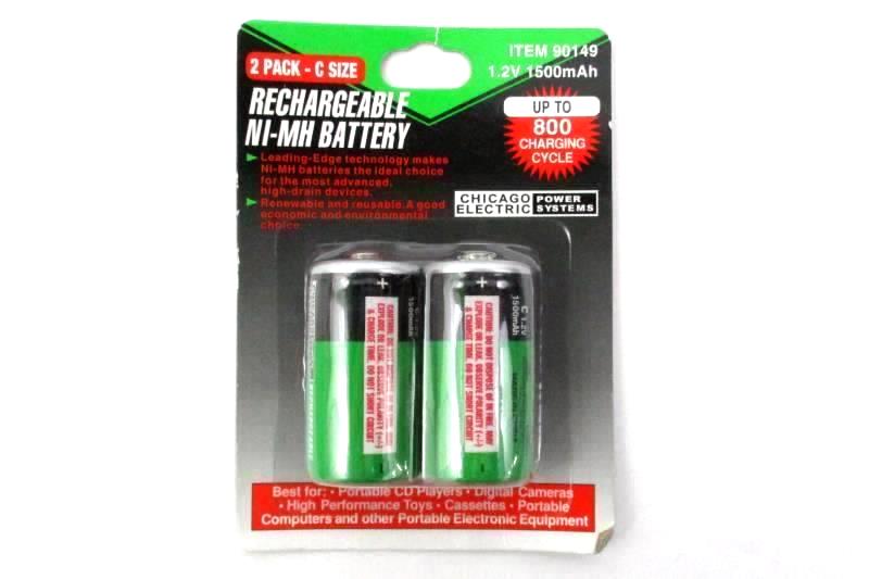 2 Pack of Chicago Electric Rechargeable NiMH Batteries Size C #90149