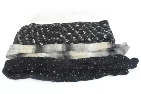 Lot of 3 Wool Knit Black Gray Tan Infinity Scarves Scarf One Size