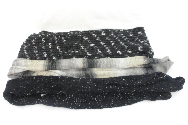 Lot of 3 Wool Knit Black Gray Tan Infinity Scarves Scarf One Size