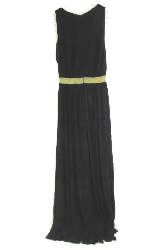 Women's Size Small Long Black Chiffon Costume Dress Halloween Gold Piping