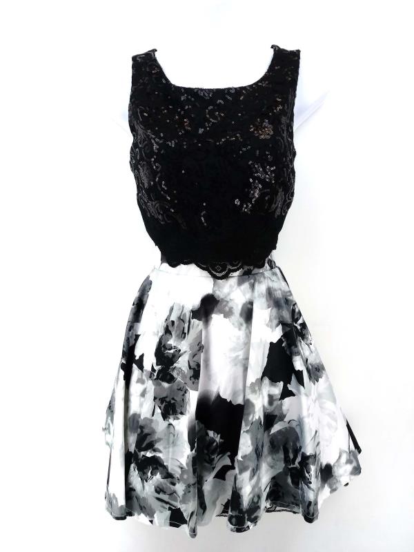 JODI KRISTOPHER 2 Piece Dress Floral Skirt Sequin Crop Top Homecoming Jr Sz 3
