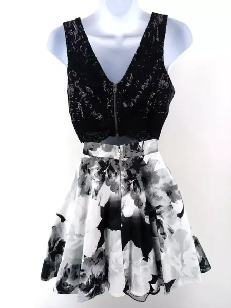 JODI KRISTOPHER 2 Piece Dress Floral Skirt Sequin Crop Top Homecoming Jr Sz 3