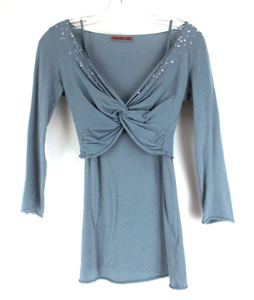 VELVET Cami & Shrug Sweater Set Long Tie Front Sequin Blue Sz S Anthropologie