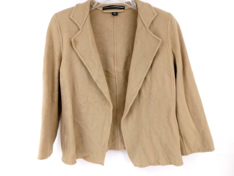 LINDA ALLARD ELLEN TRACY Open Blazer 100% Wool Beige w/ Lapel 3/4 Sleeve Women 8