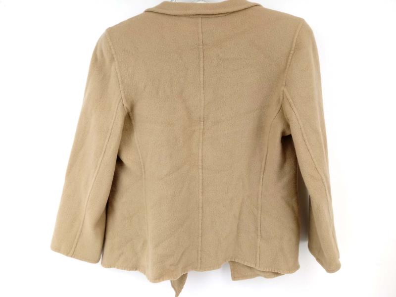LINDA ALLARD ELLEN TRACY Open Blazer 100% Wool Beige w/ Lapel 3/4 Sleeve Women 8