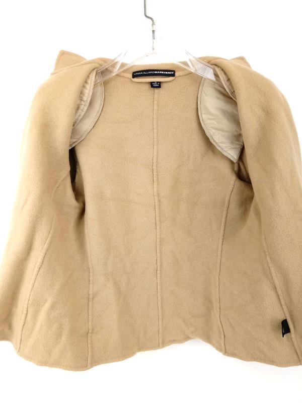 LINDA ALLARD ELLEN TRACY Open Blazer 100% Wool Beige w/ Lapel 3/4 Sleeve Women 8