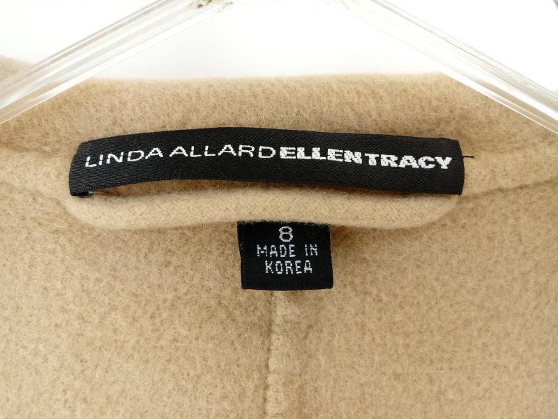 LINDA ALLARD ELLEN TRACY Open Blazer 100% Wool Beige w/ Lapel 3/4 Sleeve Women 8