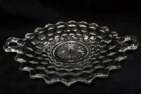 Jeanette Clear Cube Cream & Sugar Set w/ Tray + Cake Plate Depression Glass