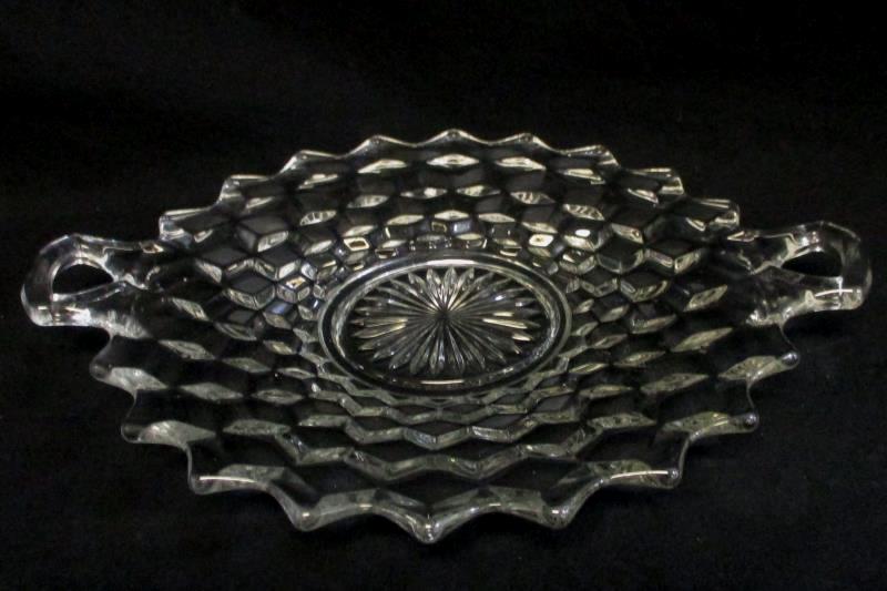 Jeanette Clear Cube Cream & Sugar Set w/ Tray + Cake Plate Depression Glass