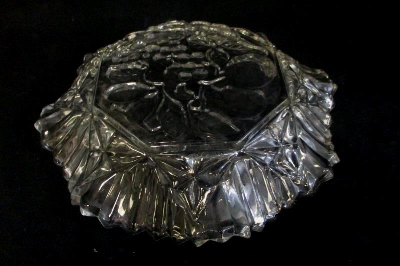 Vintage Clear Glass Dish w/ Octagon Bottom Scalloped & Saw Tooth Rim